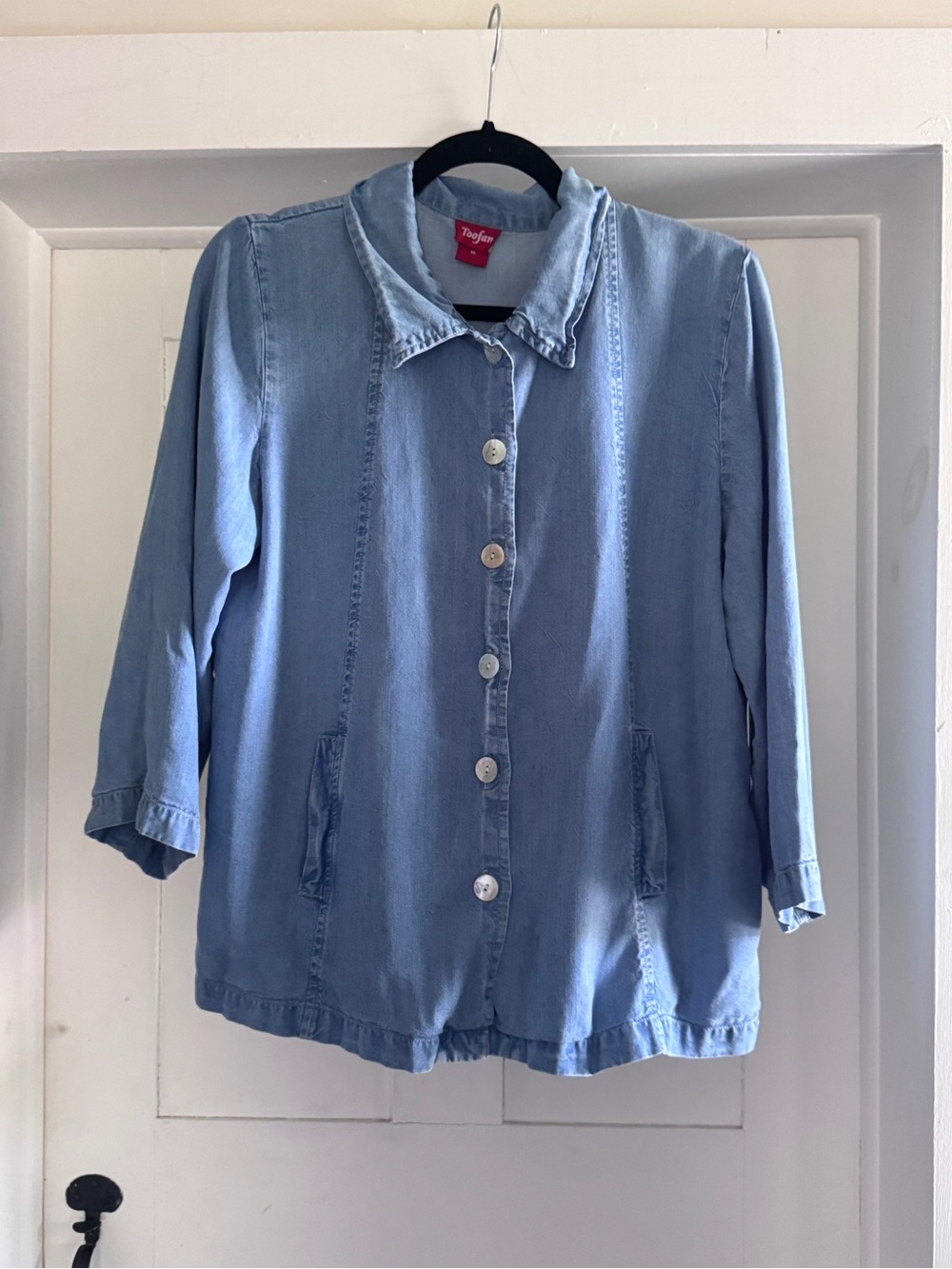Toofan Tencel Chambray Light Blue Peplum Button Shirt Jacket Medium